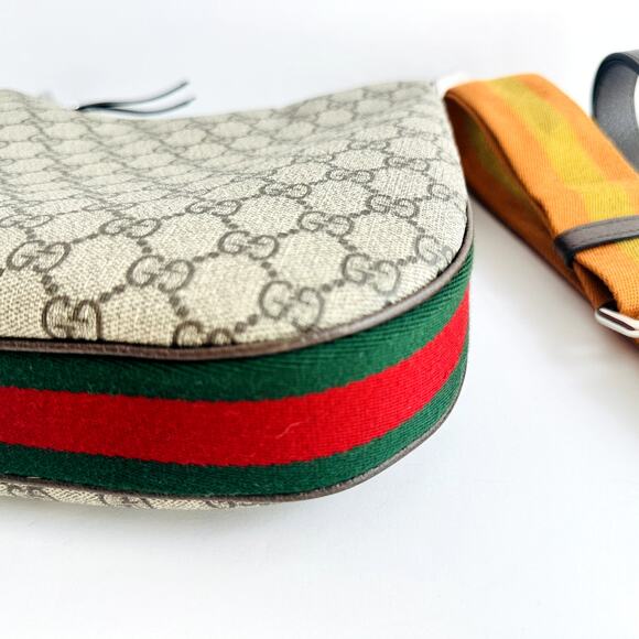 Gucci GG Supreme Monogram Textured Calfskin Web Large Shoulder Bag Beige Ebony - Picture 15 of 16